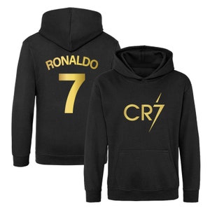 Kids Ronaldo Inspired Soccer Hoodie Jumper footy merch Jumper Messi Merch Messi Boys Girls Gift Top Tee 5-13yrs Number 7 7 Black