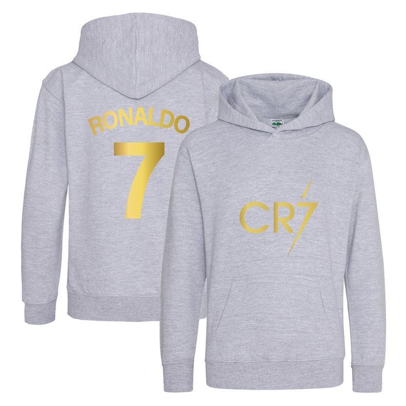 Kids Ronaldo Inspired Soccer Hoodie Jumper footy merch Jumper Messi Merch Messi Boys Girls Gift Top Tee 5-13yrs Number 7 7 Heather Grey