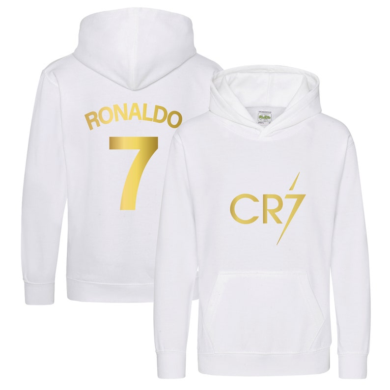 Kids Ronaldo Inspired Soccer Hoodie Jumper footy merch Jumper Messi Merch Messi Boys Girls Gift Top Tee 5-13yrs Number 7 7 White