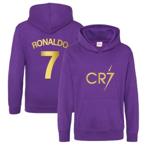 Kids Ronaldo Inspired Soccer Hoodie Jumper footy merch Jumper Messi Merch Messi Boys Girls Gift Top Tee 5-13yrs Number 7 7 Purple