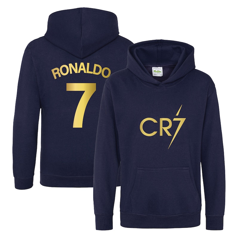 Kids Ronaldo Inspired Soccer Hoodie Jumper footy merch Jumper Messi Merch Messi Boys Girls Gift Top Tee 5-13yrs Number 7 7 Navy