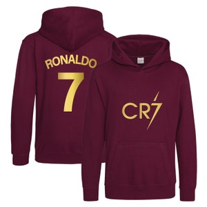 Kids Ronaldo Inspired Soccer Hoodie Jumper footy merch Jumper Messi Merch Messi Boys Girls Gift Top Tee 5-13yrs Number 7 7 Maroon