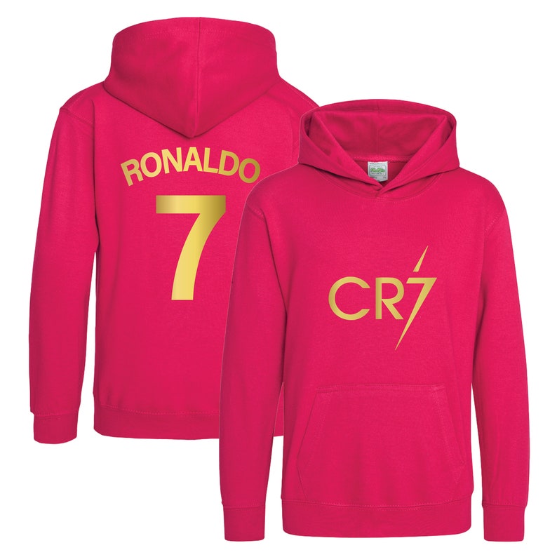 Kids Ronaldo Inspired Soccer Hoodie Jumper footy merch Jumper Messi Merch Messi Boys Girls Gift Top Tee 5-13yrs Number 7 7 Hot Pink