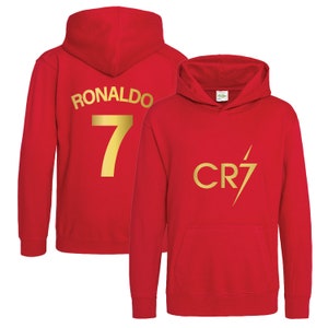 Kids Ronaldo Inspired Soccer Hoodie Jumper footy merch Jumper Messi Merch Messi Boys Girls Gift Top Tee 5-13yrs Number 7 7 Red