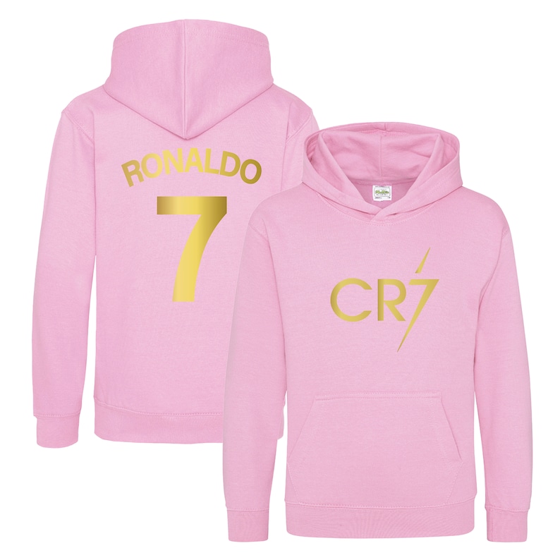 Kids Ronaldo Inspired Soccer Hoodie Jumper footy merch Jumper Messi Merch Messi Boys Girls Gift Top Tee 5-13yrs Number 7 7 Baby Pink
