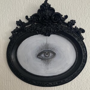 The Eye, dipinto a olio gotico disegnato a mano e cornice in ceramica polverosa, decorazione gotica per la casa, regalo per lui e per lei