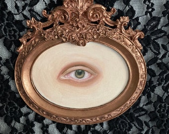 Mystery in the Eye, Gothic Hand-Drawn Original Oil Painting and Ceramic Dusty Frame, Halloween Painting, Artwork, Gift for Him, Gift for Her