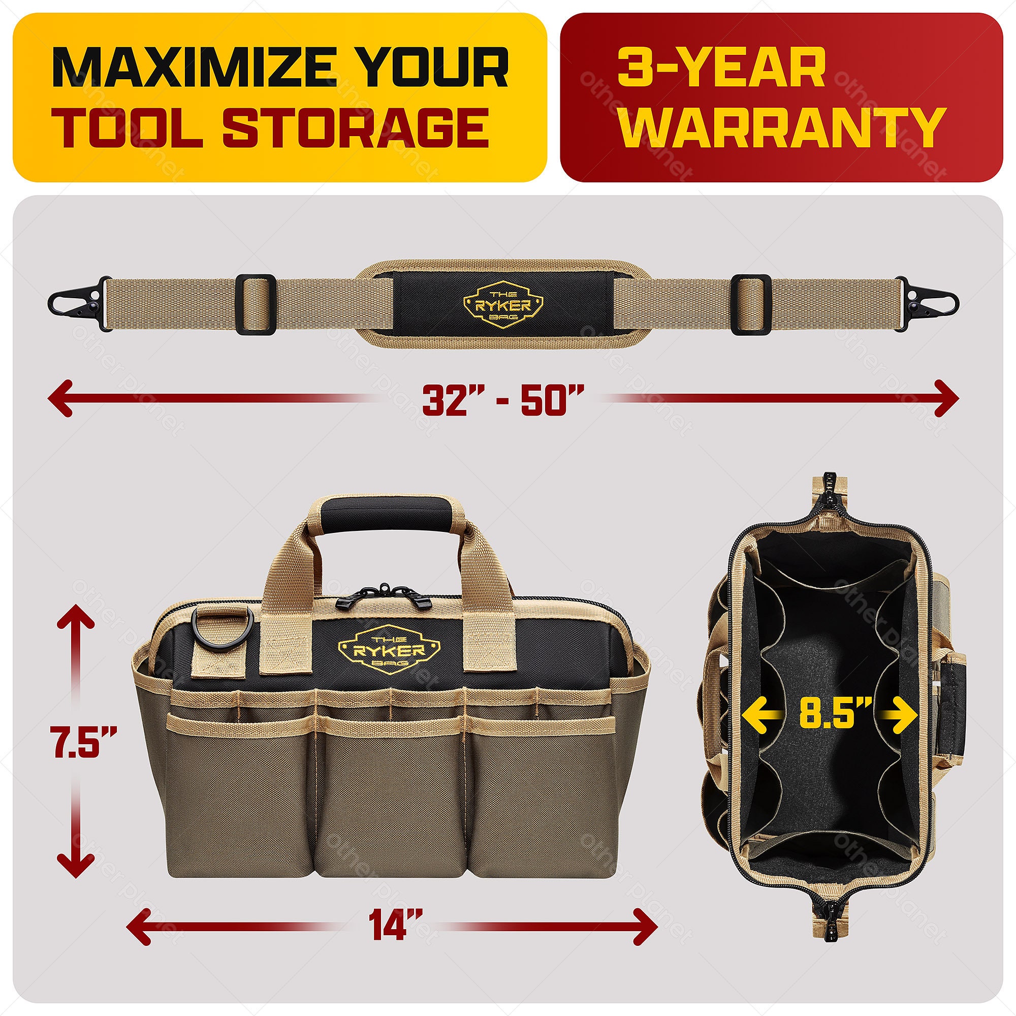 The Ryker Bag 14inch Tool Bag Organizer Small Tool Bag. Heavy Duty