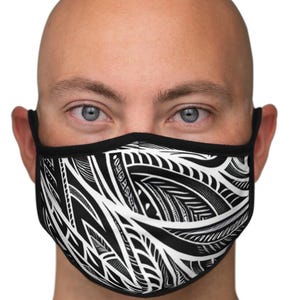 Hawaiian Tribal Print Mask, Tropical Design Face Mask, Tribal Print Adjustable Mask, Polynesian Face Mask, Unique Tropical Gift, Black Mask