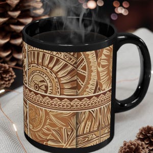 Brown and Cream Tribal Mug, Hawaiian Tribal Coffee Mug, Hawaiian Tribal Mug, Personalized Mug, Custom Coffee Mug, Samoan Tribal Coffee Mug