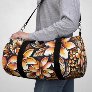 Bolsa de ginástica com estampa floral havaiana: bolsa de ginástica de lona para viagem de fim de semana