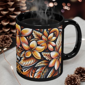 Polynesian Plumeria Mug, Hawaiian Tribal Coffee Mug, Hawaiian Tribal Mug, Personalized Mug, Custom Coffee Mug, Samoan Tribal Coffee Mug