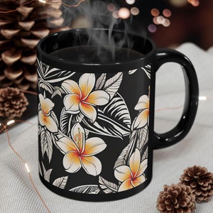 Hawaiian Plumeria Mug, Polynesian Plumeria Mug, Hawaiian Tribal Coffee Mug, Personalized Mug, Custom Coffee Mug, Samoan Tribal Coffee Mug