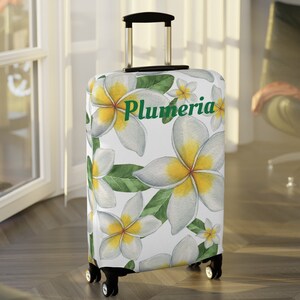 Personalized Luggage Suitcase Cover, Hawaiian Flower Gift, Floral Luggage Protector, Custom Luggage Wrap, Plumeria Flower Luggage Décor
