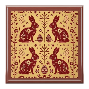 Boîte à bijoux lapin, gardien de trésor personnalisé pour objets de valeur, finition brillante, bois d&#39;hévéa de haute qualité, motif lapin, cadeau pour elle, souvenir