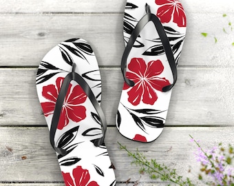 Hawaiian Flower Flip Flops: Tropical Beach Sandals