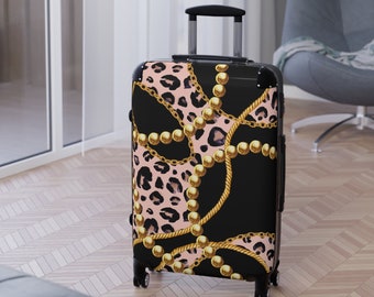 Personalized Travel Suitcase, Wheeled Suitcase, Pink Leopard Luggage, Rolling Luggage, Carry-on Luggage, Wheeled Luggage, Custom Suitcase