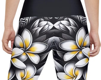 Polynesian Floral Workout Shorts: Women's Athletic Gym Wear