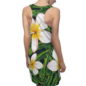 Plumeria Print Racerback Dress: Hawaiian Floral Summer Dress