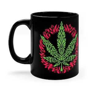 Cannabis Leaf Coffee Mug, Rasta Weed Cup, Stoner Gift