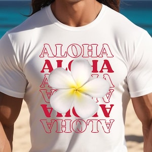 Aloha Hawaii-Plumeria-T-Shirt: Unisex-Baumwoll-Kurzarm-Shirt