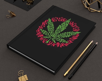 Inbunden dagbok för vintage cannabisblad, hippie stoner dagbok