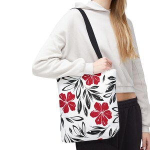 Hawaiian Floral Tote Bag: Custom Spun Polyester Beach Bag Black