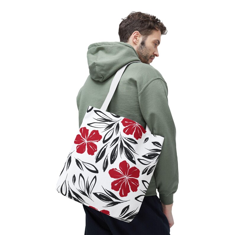 Hawaiian Floral Tote Bag: Custom Spun Polyester Beach Bag image 3