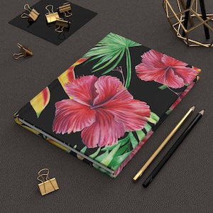 Journal intime à couverture rigide en hibiscus hawaïen, carnet de notes mat personnalisé, tenue d'un journal privé, agenda élégant, journal personnalisable, pages lignées,
