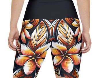 Polynesian Print Workout Shorts: Women's Athletic Gym Wear