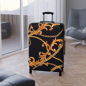 Carry-on Luggage,, Personalized Travel Suitcase, Wheeled Suitcase, Black/Gold Paisley Luggage, Rolling Luggage, Classy Custom Suitcase