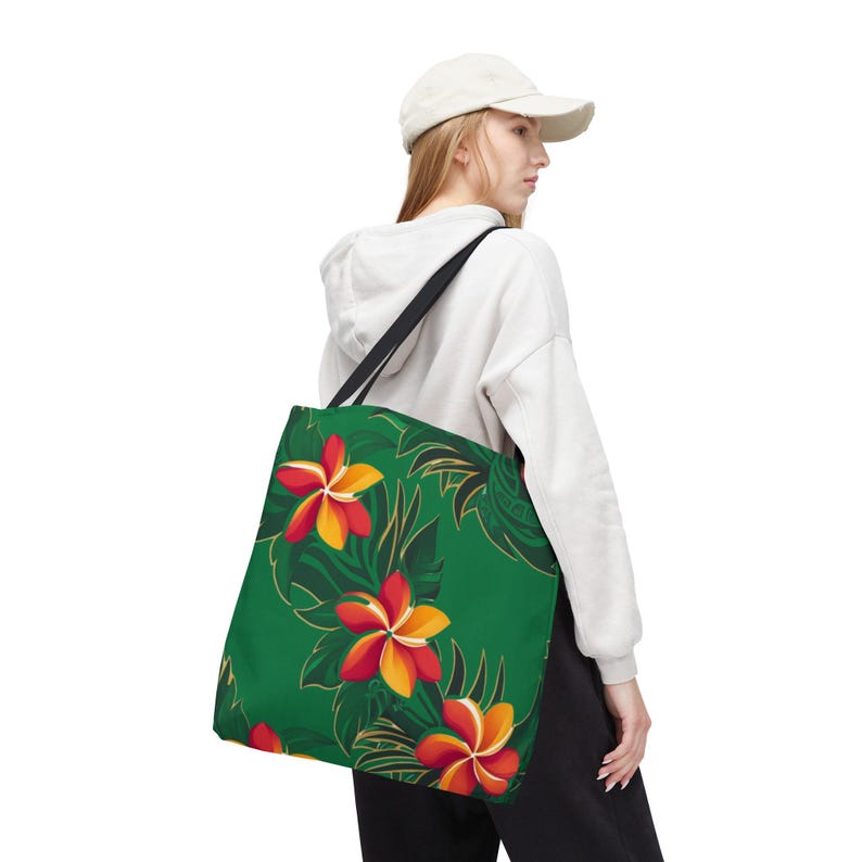 Plumeria Polyester Tote Bag: Hawaiian Floral Beach Bag image 2