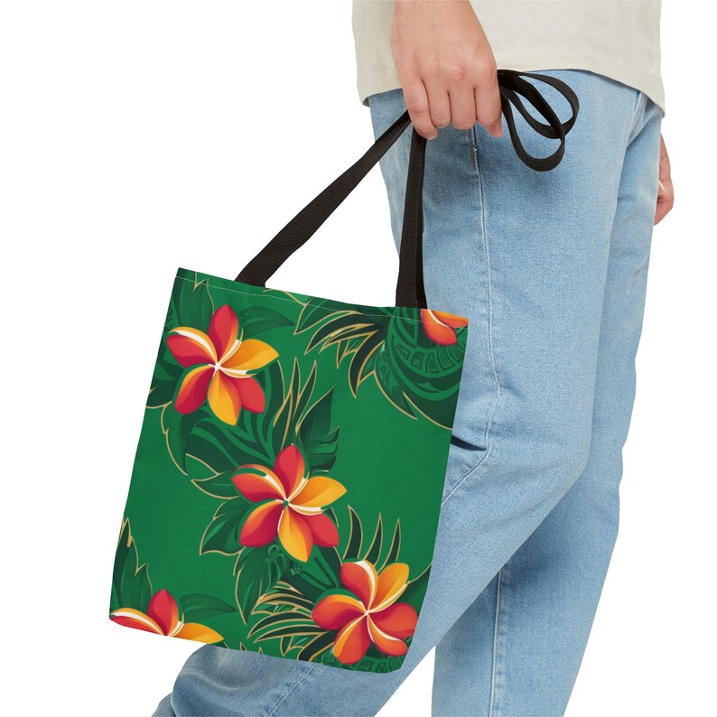 Plumeria Polyester Tote Bag: Hawaiian Floral Beach Bag image 4