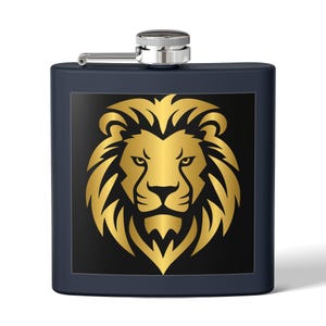 Lion Design Stainless Steel Flask, 6oz Drinking Flask, Perfect for Groomsmen Gifts, Camping, Parties, Tailgating, and Unique Collectibles