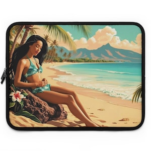 Tropical Beach Laptop Sleeve - Ocean Vibes, Summer Tech Case, Travel Accessory, Gift for Entrepreneurs, Wahine Laptop Sleeve