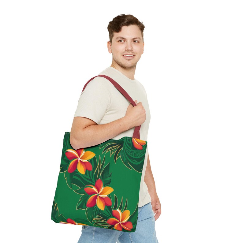 Plumeria Polyester Tote Bag: Hawaiian Floral Beach Bag image 6