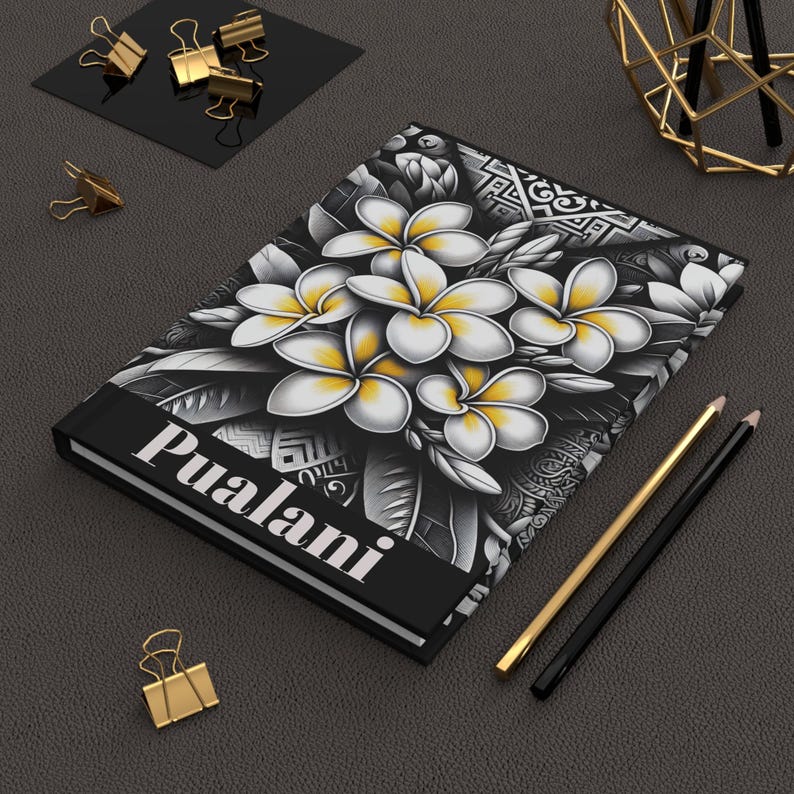 Plumeria Print Hardcover Notizbuch: Personalisiertes Tropisches Notizbuch Bild 1