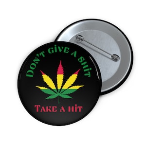 Hippie Cannabis Button Pin, Stoner 420 Rasta Gift