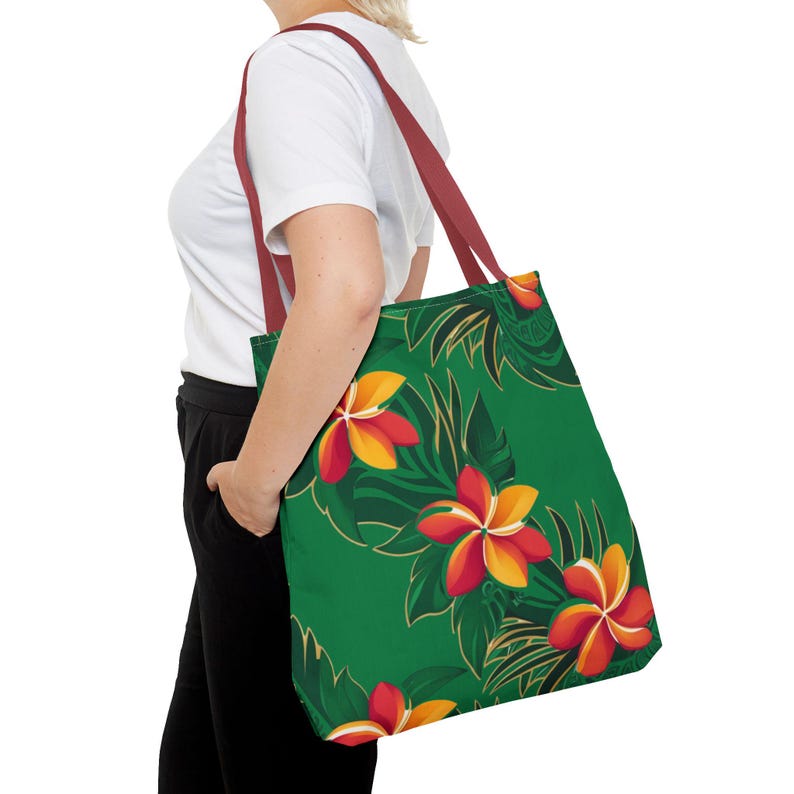 Plumeria Polyester Tote Bag: Hawaiian Floral Beach Bag image 7