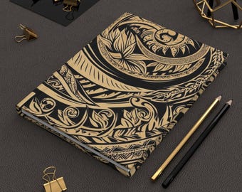 Stammes-Print Hardcover-Notizbuch: Personalisiertes polynesisches Notizbuch