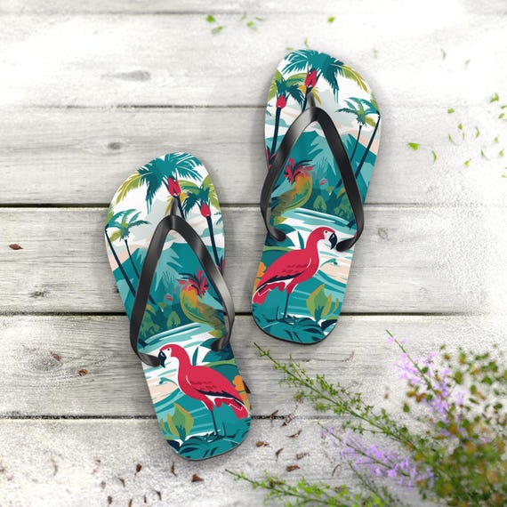 Flamingo Flip Flops: Tropical Beach & Pool Slippers - Etsy display picture 3