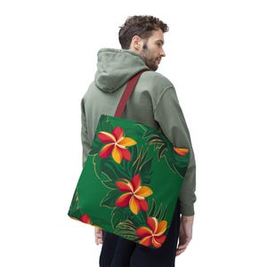 Plumeria Polyester Tote Bag: Hawaiian Floral Beach Bag image 9