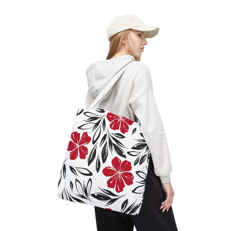 Hawaiian Floral Tote Bag: Custom Spun Polyester Beach Bag image 1