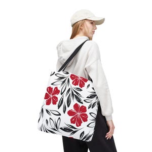Hawaiian Floral Tote Bag: Custom Spun Polyester Beach Bag image 6