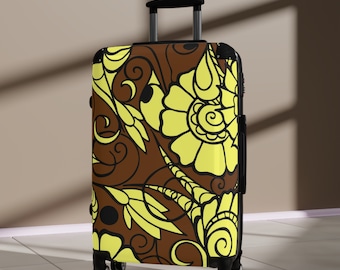 Wheeled Suitcase, Personalized Brown Yellow Floral Luggage, Rolling Luggage, Carry-on Luggage, Personalized Travel Suitcase, Custom Suitcase