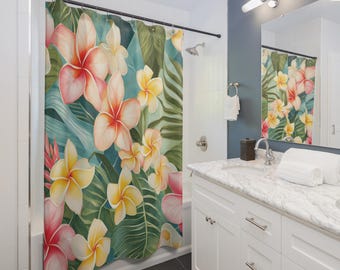 Douchegordijn tropisch plumeria-bloemen: Hawaïaans badkamerdecor
