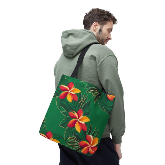 Plumeria Polyester Tote Bag: Hawaiian Floral Beach Bag