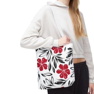 Hawaiian Floral Tote Bag: Custom Spun Polyester Beach Bag White