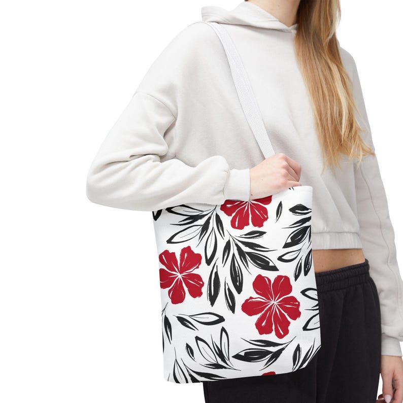 Hawaiian Floral Tote Bag: Custom Spun Polyester Beach Bag White