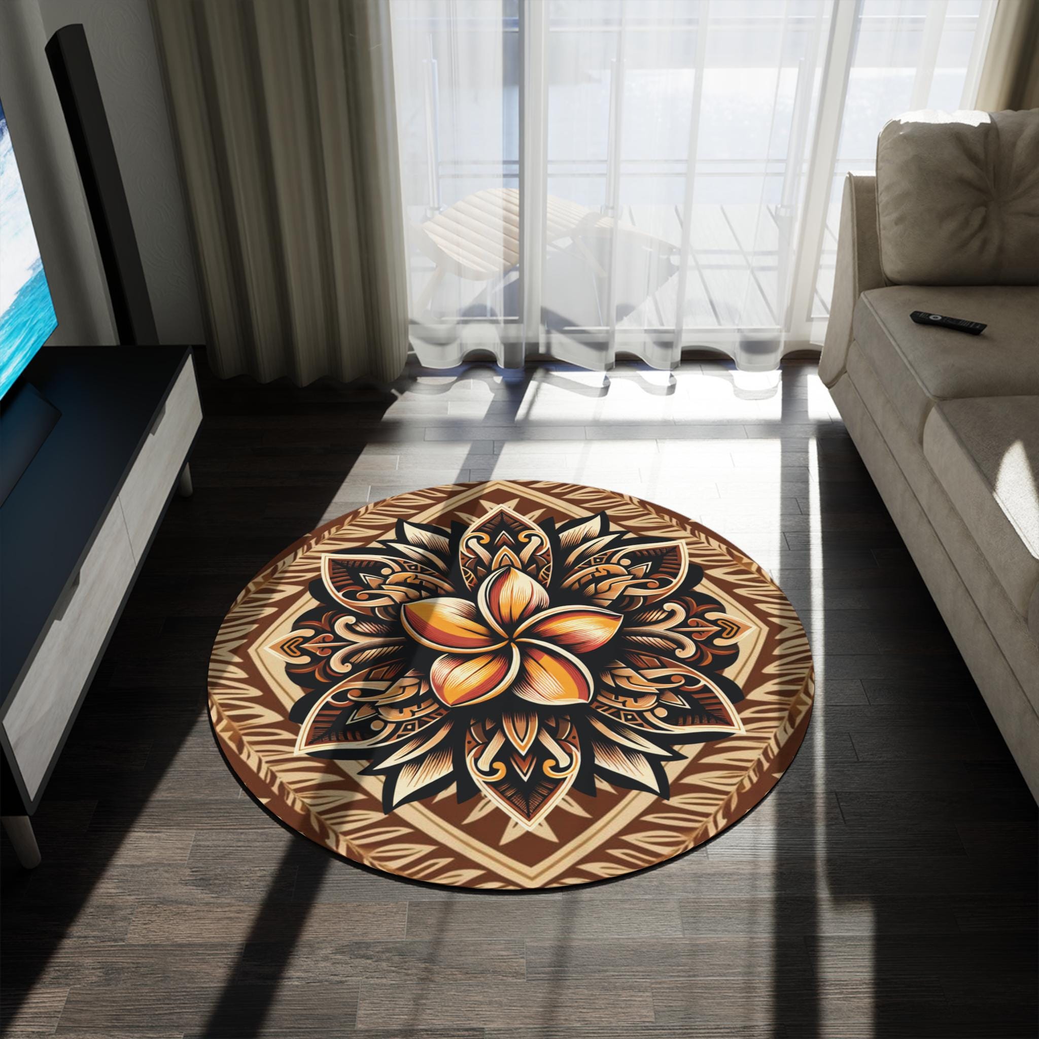 Polyphia Rug Polynesian Plumeria Round Rug, Tribal Home Decor (60x60) - Etsy